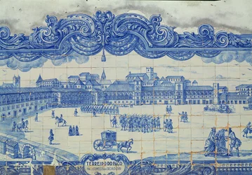 Azulejos-fliser som viser Praca do Comercio, Lisboa (keramikk)