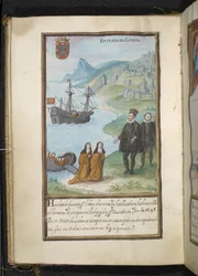 Illustrasjon fra en historie om Syon-nonnenes vandringer, sammenstilt i Lisboa tidlig på 1600-tallet