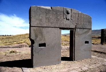 Det førkolumbianske arkeologiske stedet Tiahuanaco, Bolivia.