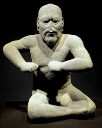 Førkolumbisk kunst, olmekisk sivilisasjon: «Bryteren», skulptur fra Veracruz, Mexico. Det nasjonale antropologiske museet, Mexico by, Mexico