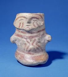 Fartøy i menneskelig form, Hacilar, Tyrkia, ca. 5500 f.Kr. (malt keramikk)