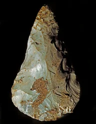 Forhistorie: Litisk produksjon biface av Micoquian type. Nedre paleolittisk. Verone, Museo Civico di Storia Naturale, Italia