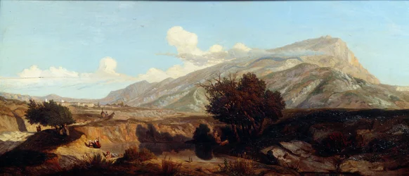 Utsikt over det hellige fjellet Victory-landskapet til maquis i sør. Maleri av Prosper Joseph Gresy (1804-1874) 1800-tallet Aix en Provence, Musee Granet
