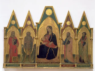 Madonna av ydmykhet med hellige (tempera på panel)
