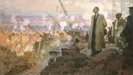 Maksim Gorkij (1868–1936) ved byggingen av vannkraftverket «DnieproGES»
