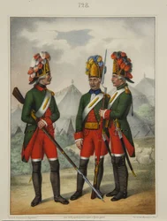 Grenadierer fra Preobrazhensky, Semenovsky og Izmailovsky-regimentet i 1763-1775, tidlig på 1840-tallet