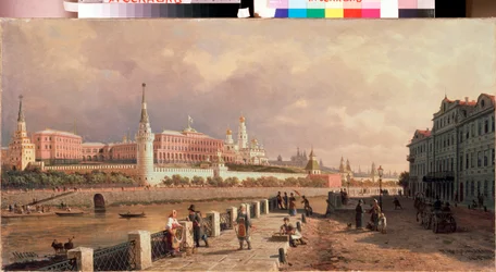 Utsikt over Kreml fra Sophia-vollen i Moskva - Maleri av Pyotr Petrovich Vereshchagin (Pyotr Vereshchagin) (1836-1886), olje på lerret