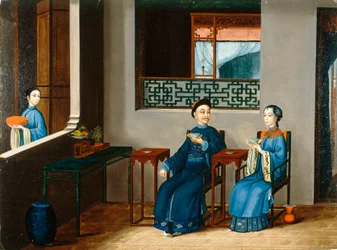 Et par som drikker te, ca. 1800 (olje på lerret)