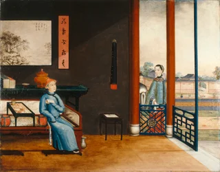 Herre som leser på en seng, ca. 1800 (olje på lerret)