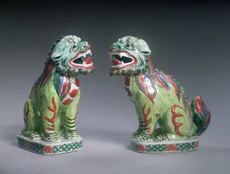Par Famille Verte Lions, Kangxi-perioden (1662-1722) (porselen)