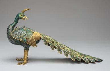 Cloisonné-røkelsesbrenner i påfuglform