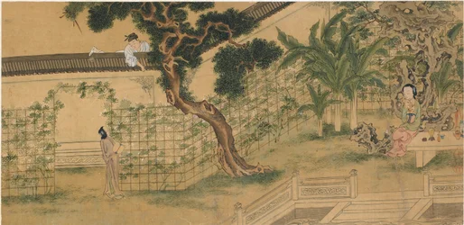 Scene fra stykket Romance of the West Chamber, av Wang Shifu, 1500-tallet.