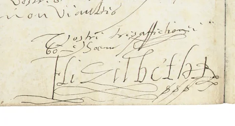 Signature on a letter from Elizabeth I of England to Henri IV of France, c.1596