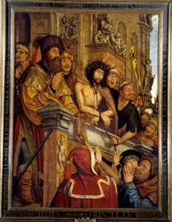 Ecce Homo Pontius Pilatus (Pontius Pilatus) presenterer Kristus for mengden av jøder. maleri av Quentin Matsys (1466-1530) (ec.flam.) 1500-tallet søn. 1,6x1,2 m Madrid, Musee du Prado