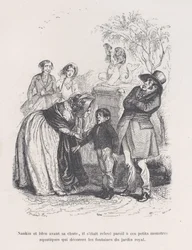 Han reiste seg som de små sjømonstrene som pryder fontenene. fra den lille elendighet..., 1843.