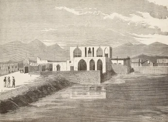 Den italienske viseguvernørens palass, Massawa, Eritrea, gravering fra en tegning av Quinto Cenni og en skisse av Pieragostini, fra L