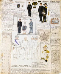 Uniformer of Kingdom of Italy i 1886, plate fra Cenni Codex, samling av militærskisser i akvarell