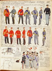 Uniformer av forskjellige styrker i Kingdom of Italy av Quinto Cenni, fargeplate
