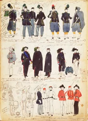Ulike italienske uniformer i vanlig bruk mellom 1847 og 1870 av Quinto Cenni, fargeplate