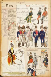 Ulike uniformer, av Quinto Cenni, fargeplate, ca 1815