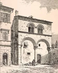 Hus på Piazza del Duomo, Viterbo, Italia, fra 