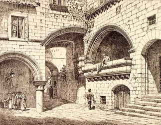En del av Piazza San Pellegrino, Viterbo, Italia, fra 