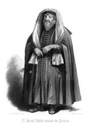 En jødisk rabbiner kledd for bønner.
