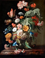 ""Nature morte aux fleurs"" (Still-Life with Flowers) Peinture de Rachel Ruysch (1664-1750) - Olje på lerret - Dim 70,5x58,5 cm Hallwylska Museet, Stockholm