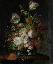 Stilleben med blomster i en glassvase