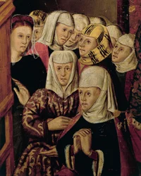 Forkynnelse, detalj fra San Bernardino-altertavlen, av Joan Figuera og Tomas Rafael (aktiv i andre halvdel av 1500-tallet), tempera på panel, 399x253 cm. Detalj.