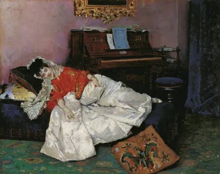 ""Lesningen"" Portrett av Aline Masson vetue a la japonaise (Japonisme) Maleri av Raimundo de Madrazo y Garreta (1841-1920) 1883-1885 Museo Carmen Thyssen, Malaga Spania