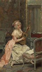 Kvinne med gitar, ca. 1870