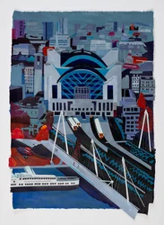 Charing Cross stasjon, 2021 (akryl og collage på papir)