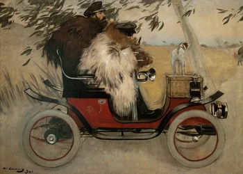 Ramon Casas og Pere Romeu i en bil - Casas, Ramon (1866-1932) - 1901 - Olje på lerret - 208x291 - Museu Nacional d