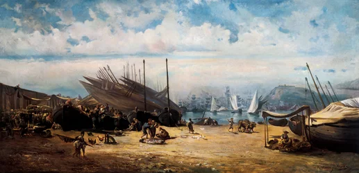Barceloneta (sentral bydel i Barcelona). Maleri av Ramon MARTI i ALSINA (1826-1894)