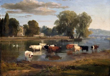 Thames ved Richmond fra Middlesex bank, ser mot Asgill House