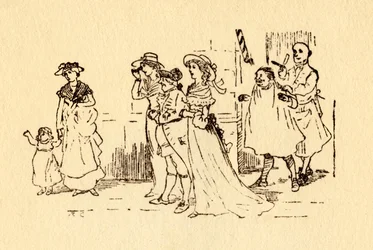 Tilskuere ser på når John Gilpin galopperer forbi, 1878, c1918.