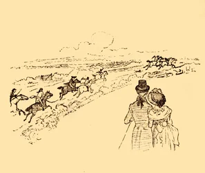 Tilskuere ser på når John Gilpin blir jaget over landsbygda, 1878, c1918.