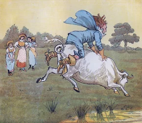 Ingen spurte deg, sir, sa hun. Illustrasjon av Randolph Caldecott for Nursery Rhyme 