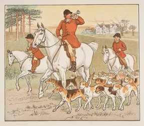 The Huntsman Blows his Horn, fra The Hey Diddle Diddle Picture Book, pub.1882 (fargegravering)