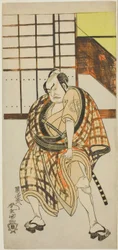 Skuespilleren Nakamura Sukegoro II som Sasano Sangobei i del to av stykket Iro Moyo Aoyagi Soga (Green Willow Soga of Erotic Design), fremført på Nakamura Theatre i den andre måneden, 1775