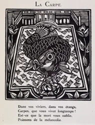 Karpe - i «Orfeus#39; bestiarium eller prosesjon» av Guillaume Apollinaire illustrert av Raoul Dufy (1877–1953), red. de la Sirene, Paris