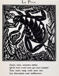 Loppen - i «Orfeus#39; bestiarium eller prosesjon» av Guillaume Apollinaire illustrert av Raoul Dufy (1877–1953), red. de la Sirene, Paris