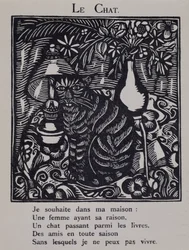 Katten - i «Orfeus#39; bestiarium eller prosesjon» av Apollinaire, illustrert av Raoul Dufy (1877–1953), red. de la Sirene, Paris