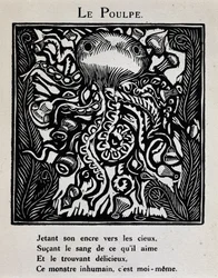 Blekkspruten - i «Orfeus#39; bestiarium eller prosesjon» av Apollinaire, illustrert av Raoul Dufy (1877–1953), red. de la Sirene, Paris