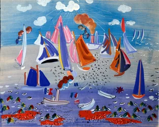 Hav og båter - Gouache på papir, ca. 1930