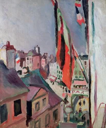 Gaten pyntet med flagg