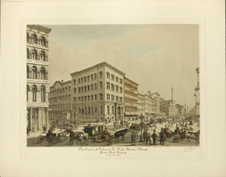 Corner of Lake and La Salle Streets, Chicago, Marine Bank Building i år 1864