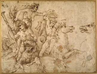 Battle of the Tritons, etter Andrea Mantegna (penn og brunt blekk på hvitt papir)