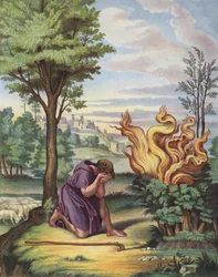 Moses og den brennende busken (farge litho)